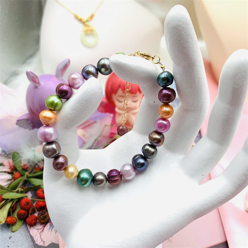 10 Years of Natural Freshwater Cultured Rainbow Pearl Bracelet (Baroque)