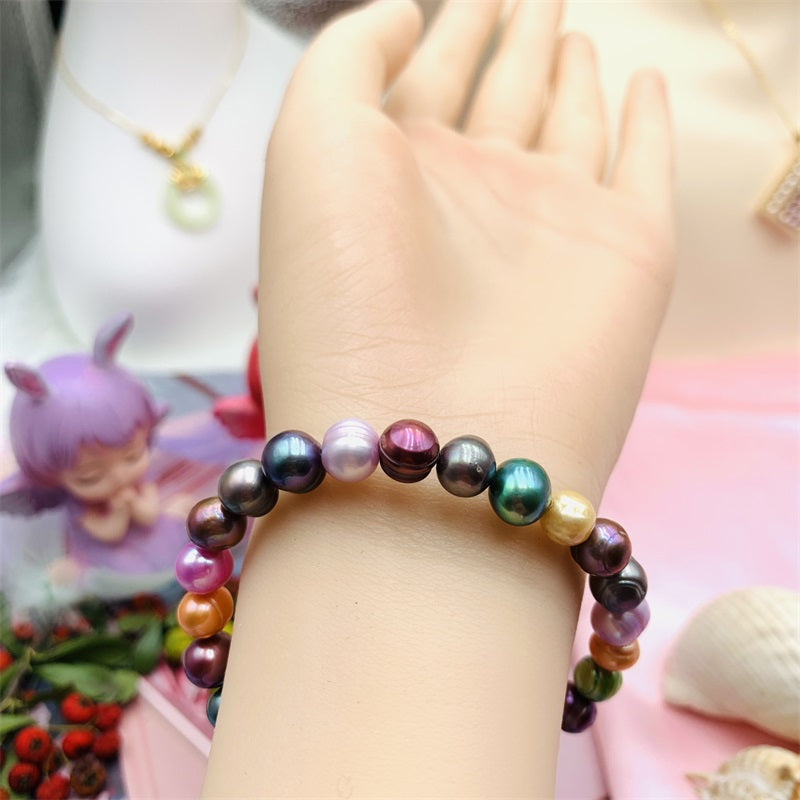 10 Years of Natural Freshwater Cultured Rainbow Pearl Bracelet (Baroque)