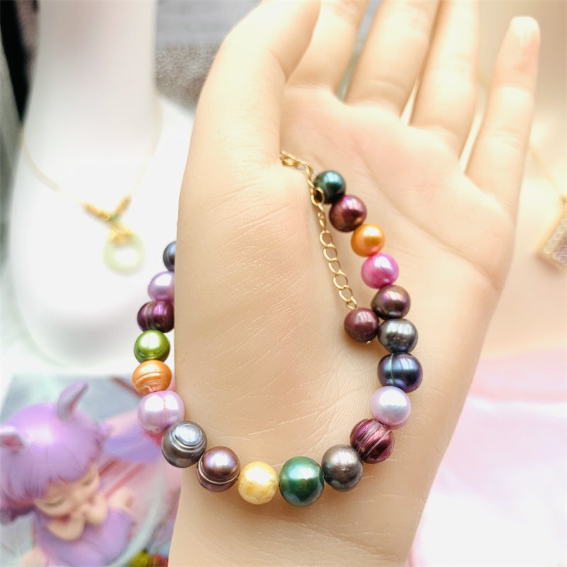 10 Years of Natural Freshwater Cultured Rainbow Pearl Bracelet (Baroque)