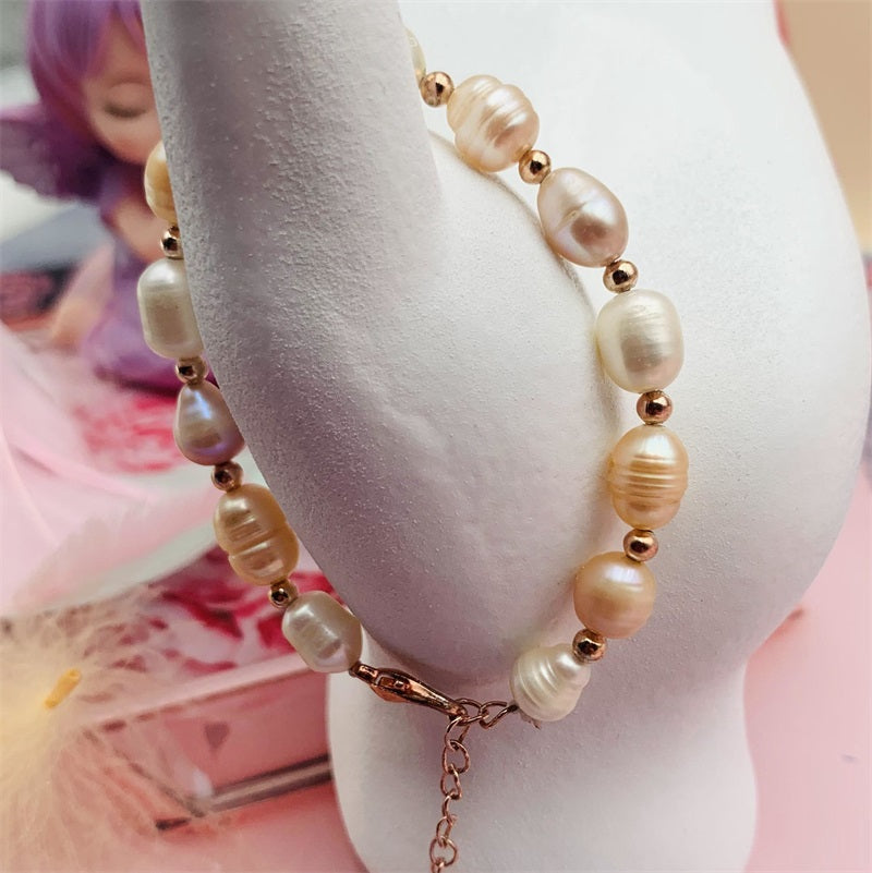 10 Years of Natural Freshwater Cultured Pearl Bracelet Traditional Style (Dazzling Colorful)