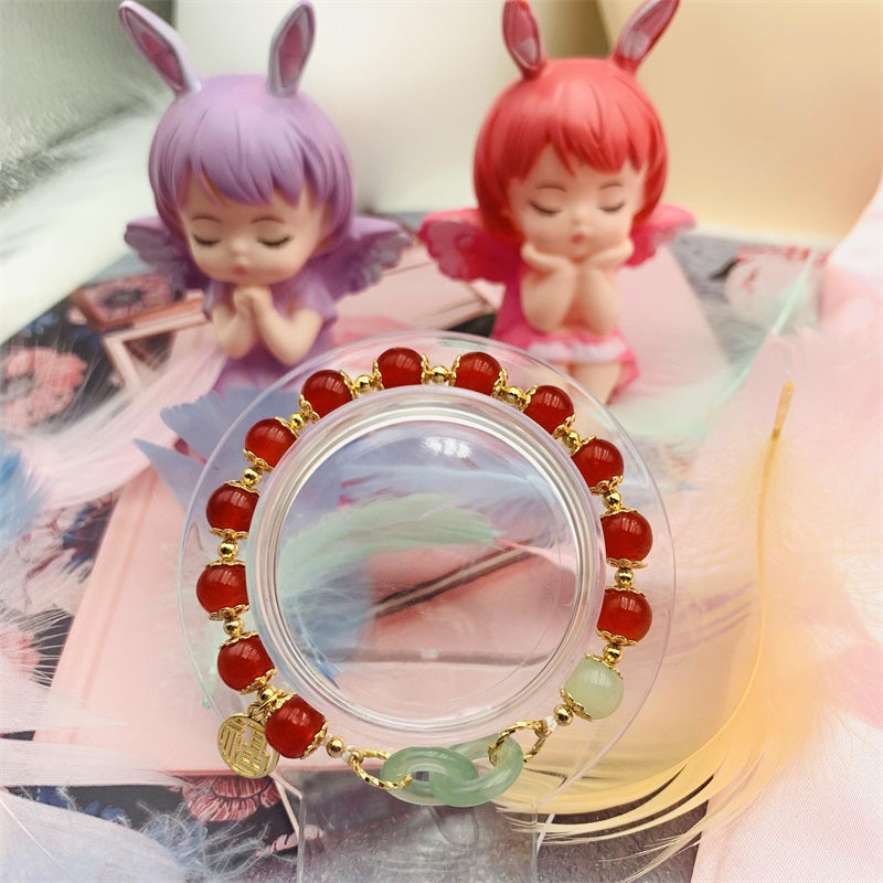 Carnelian Bracelet with HeTian Jade Chain Rings