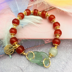 Carnelian Bracelet with HeTian Jade Chain Rings