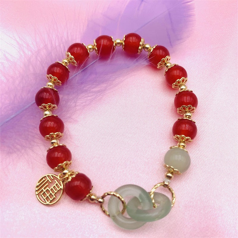 Carnelian Bracelet with HeTian Jade Chain Rings