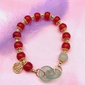 Carnelian Bracelet with HeTian Jade Chain Rings