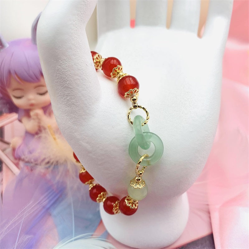 Carnelian Bracelet with HeTian Jade Chain Rings