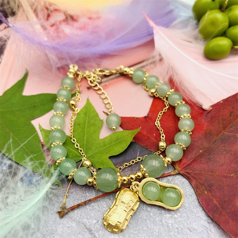 HeTian Jade Bracelet with Green Jade Peanuts