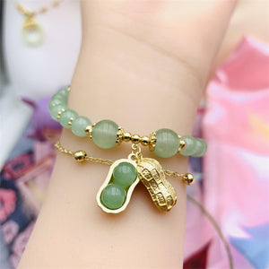 HeTian Jade Bracelet with Green Jade Peanuts