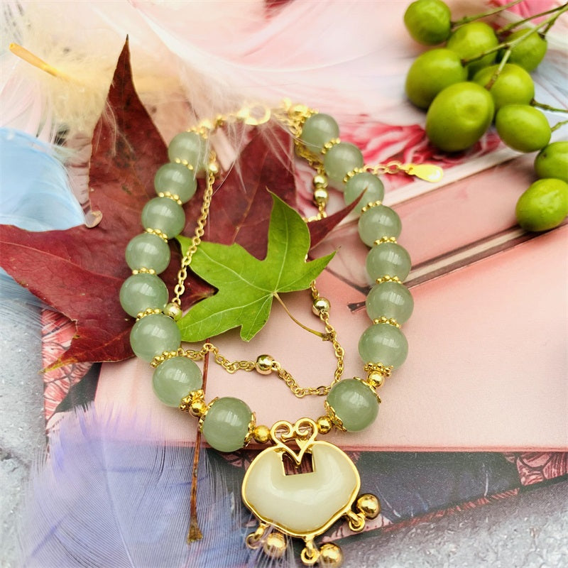 HeTian Jade Bracelet with Long Life Lock