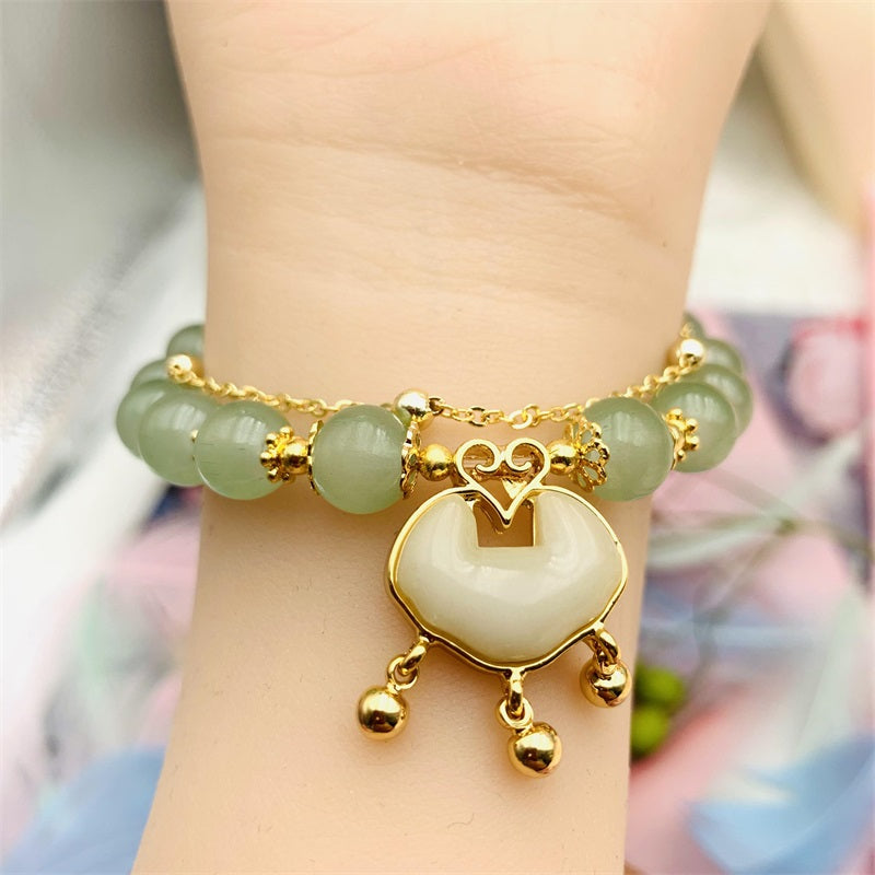 HeTian Jade Bracelet with Long Life Lock