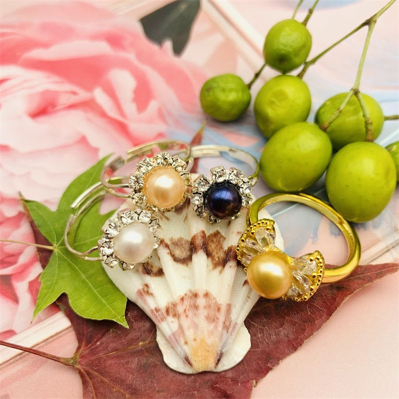 5 Years of Natural Freshwater Cultured Pearl Ring for woman Sunflower Style