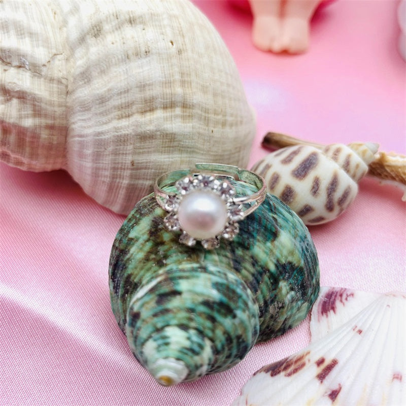 5 Years of Natural Freshwater Cultured Pearl Ring for woman Sunflower Style