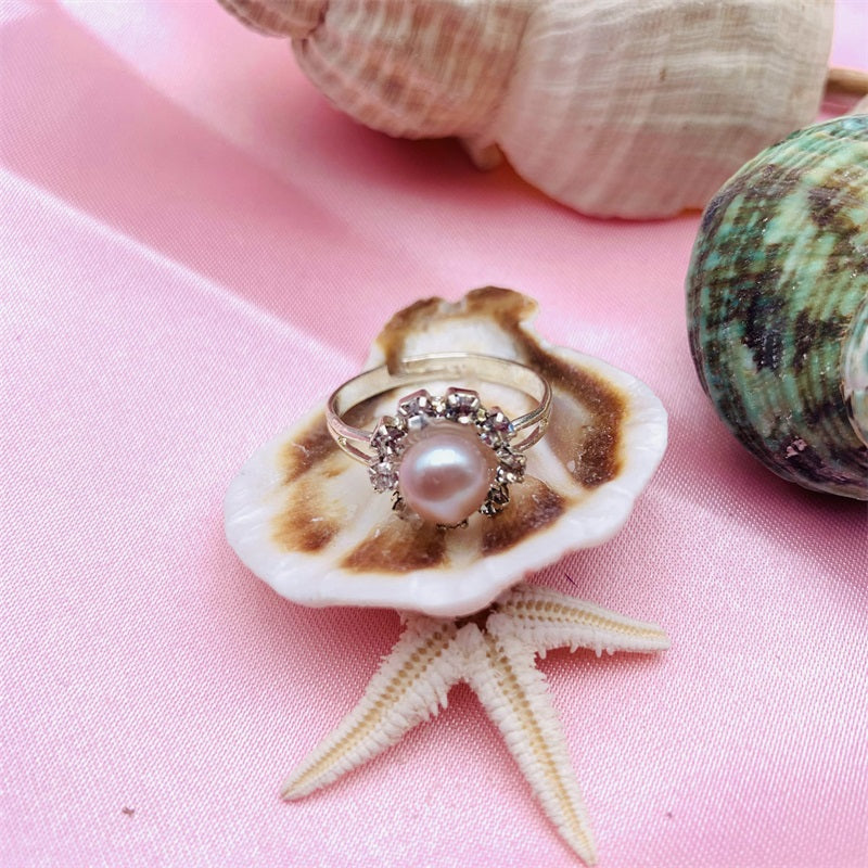 5 Years of Natural Freshwater Cultured Pearl Ring for woman Sunflower Style