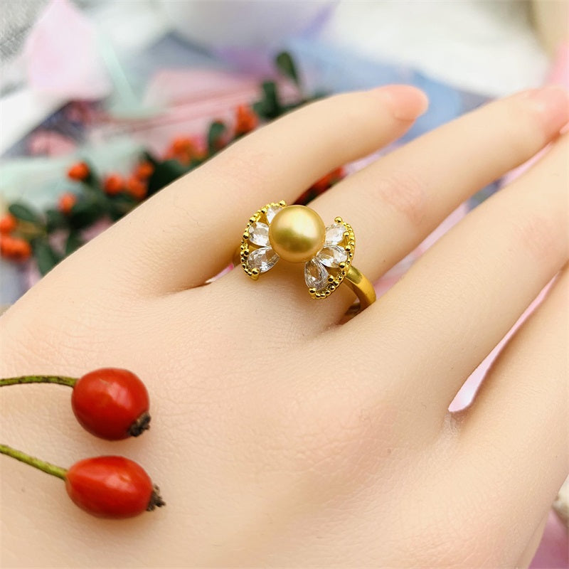 Silver 925 & 6 Years of Natural Freshwater Cultured Pearl Ring for woman Angel's Wings Style