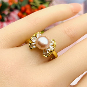 Silver 925 & 6 Years of Natural Freshwater Cultured Pearl Ring for woman Angel's Wings Style