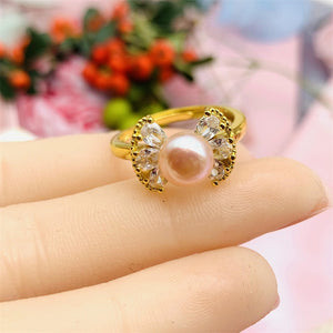 Silver 925 & 6 Years of Natural Freshwater Cultured Pearl Ring for woman Angel's Wings Style