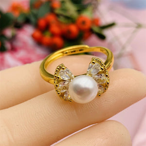 Silver 925 & 6 Years of Natural Freshwater Cultured Pearl Ring for woman Angel's Wings Style