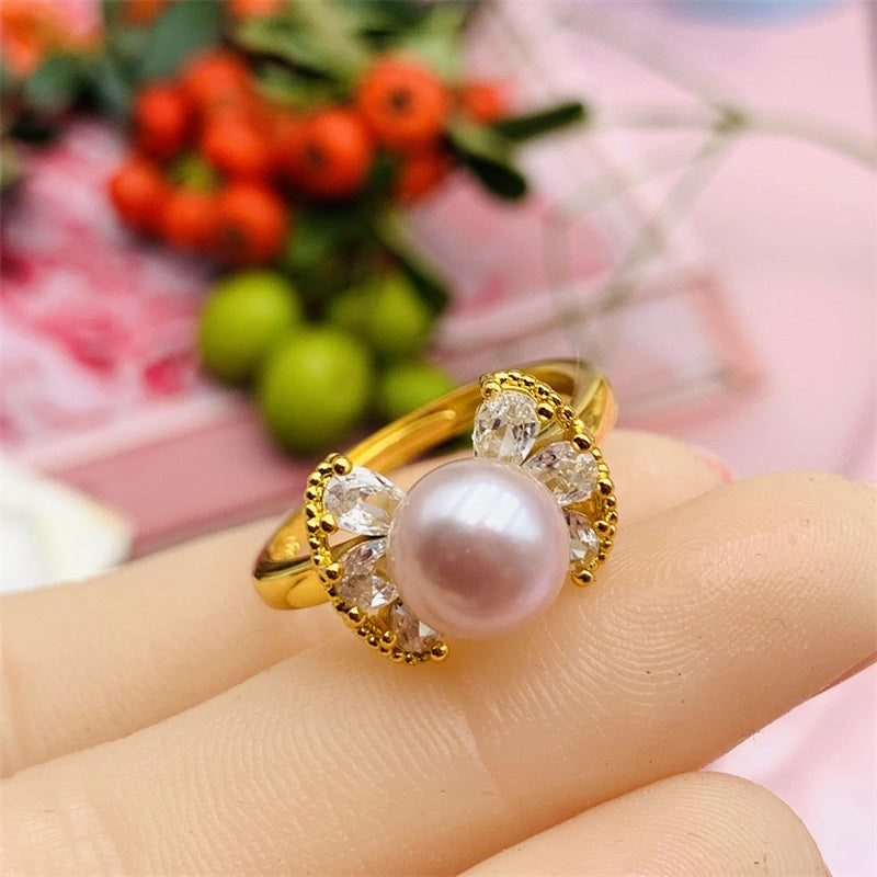 Silver 925 & 6 Years of Natural Freshwater Cultured Pearl Ring for woman Angel's Wings Style