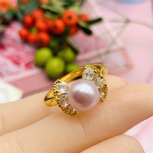 Silver 925 & 6 Years of Natural Freshwater Cultured Pearl Ring for woman Angel's Wings Style