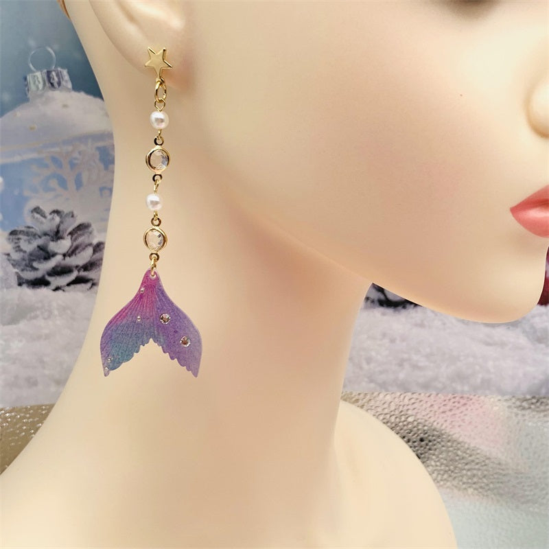 HGSE01 Silver 925 Pin with New Fashion Resin Mermaid Tail Earring