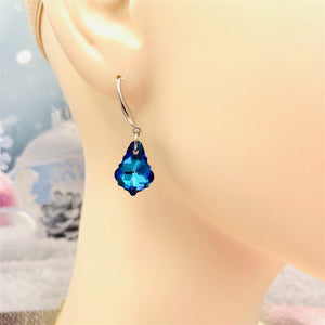 Silver 925 Pin with Austrian Crystal Baroque Leaf Earring by Simple Style