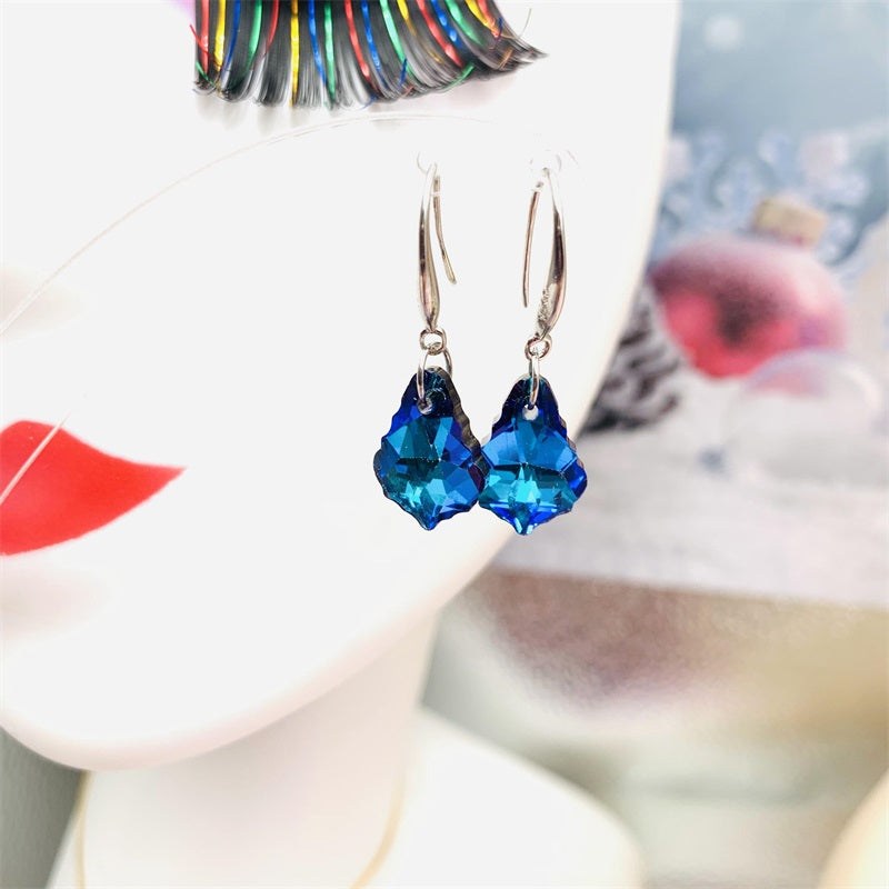 Silver 925 Pin with Austrian Crystal Baroque Leaf Earring by Simple Style