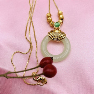 Silver 925 Plated Golden Natural HeTian Jade Doughnut Necklace Ins Style