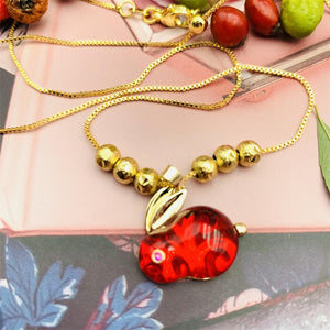 Silver 925 Plated Golden Natural Carnelian Bunny Necklace Ins Style