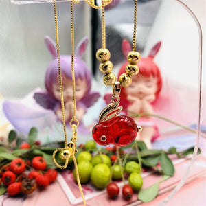 Silver 925 Plated Golden Natural Carnelian Bunny Necklace Ins Style