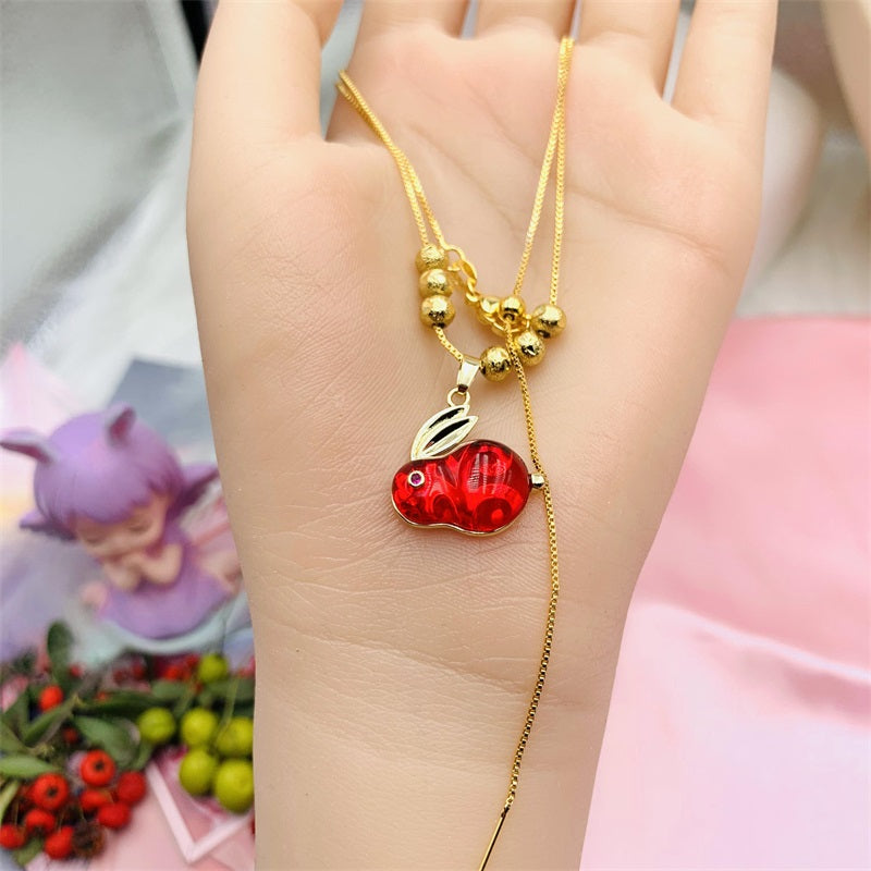 Silver 925 Plated Golden Natural Carnelian Bunny Necklace Ins Style