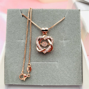 Beating Heart Silver 925 Women's Clavicle Moissanite Diamond Necklace with Rose Golden Double Heart by Light Luxury Style