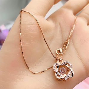 Beating Heart Silver 925 Women's Clavicle Moissanite Diamond Necklace with Rose Golden Double Heart by Light Luxury Style