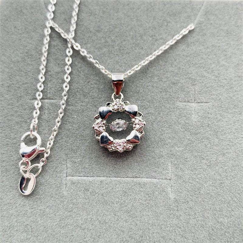 Beating Heart Silver 925 Women's Clavicle Moissanite Diamond Necklace with Silver Color Sun Flower by Light Luxury Style