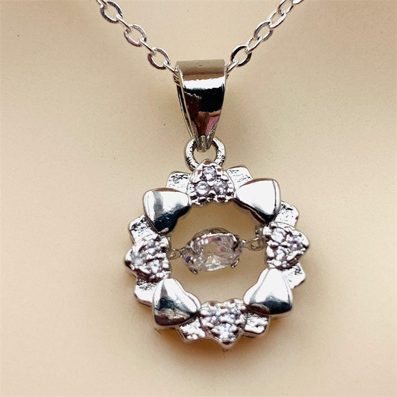 Beating Heart Silver 925 Women's Clavicle Moissanite Diamond Necklace with Silver Color Sun Flower by Light Luxury Style