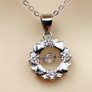 Beating Heart Silver 925 Women's Clavicle Moissanite Diamond Necklace with Silver Color Sun Flower by Light Luxury Style