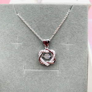 Beating Heart Silver 925 Women's Clavicle Moissanite Diamond Necklace with Silver Color Double Heart by Light Luxury Style