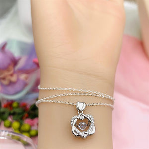 Beating Heart Silver 925 Women's Clavicle Moissanite Diamond Necklace with Silver Color Double Heart by Light Luxury Style