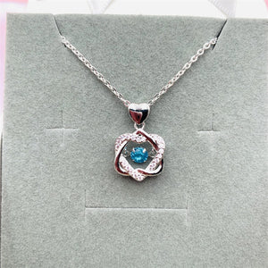 Beating Heart Silver 925 Women's Clavicle Moissanite Diamond Necklace with Silver Color Double Heart Blue Center by Light Luxury Style