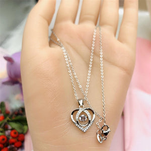 Beating Heart Silver 925 Women's Clavicle Moissanite Diamond Necklace with Silver Heart by Light Luxury Style