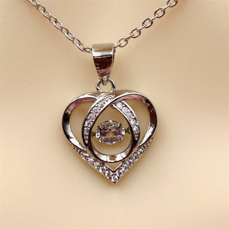 Beating Heart Silver 925 Women's Clavicle Moissanite Diamond Necklace with Silver Heart by Light Luxury Style