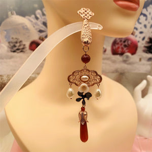 Sterling Silver 925 Plated in Rose Gold with Carnelian and Pearl  Clothing Decoration Pendant with Ruyi Oriental Charm Style