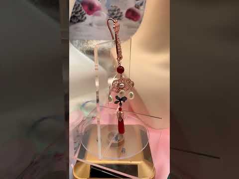 Sterling Silver 925 Plated in Rose Gold with Carnelian and Pearl  Clothing Decoration Pendant with Ruyi Oriental Charm Style